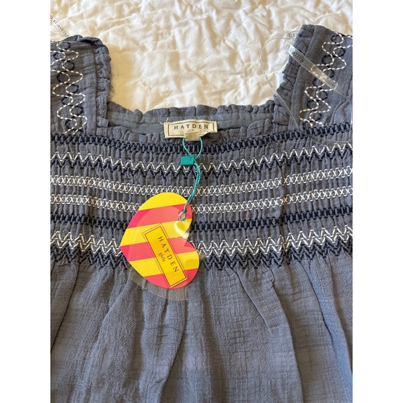 Hayden Girls Smocked Embroidered Boho Top Slate Blue Flutter Sleeve NWT - Picture 2 of 2